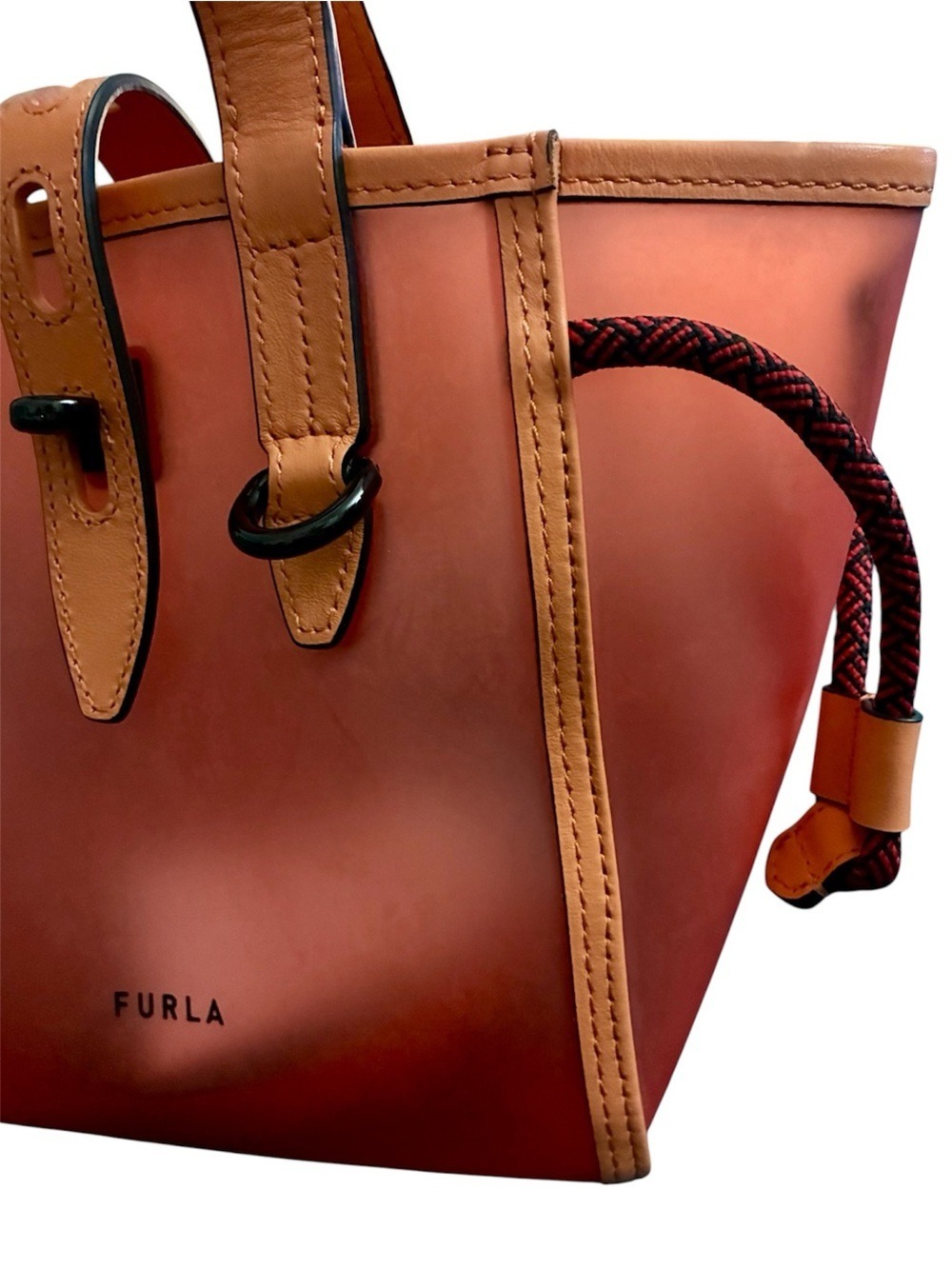 Furla Digizia Pink Jelly Tote Handbag Leather Trim Two Tone Cord Drawstring MINI - Picture 13 of 13